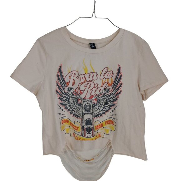 Windsor Tops - Windsor Crop Destroyed T-Shirt Tee Born to Ride Biker Small Top